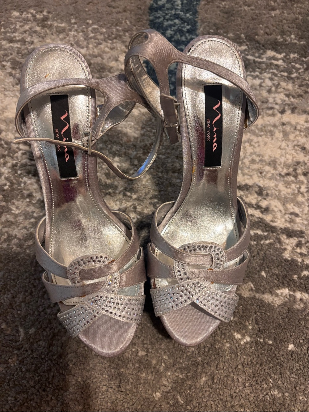 Nina Rose Gold Crystal-Accented Strappy Heels